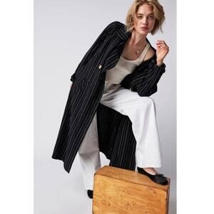 New Free People Melia Mac Collared Button Coat WTF $228 X-SMALL Blue Oversized